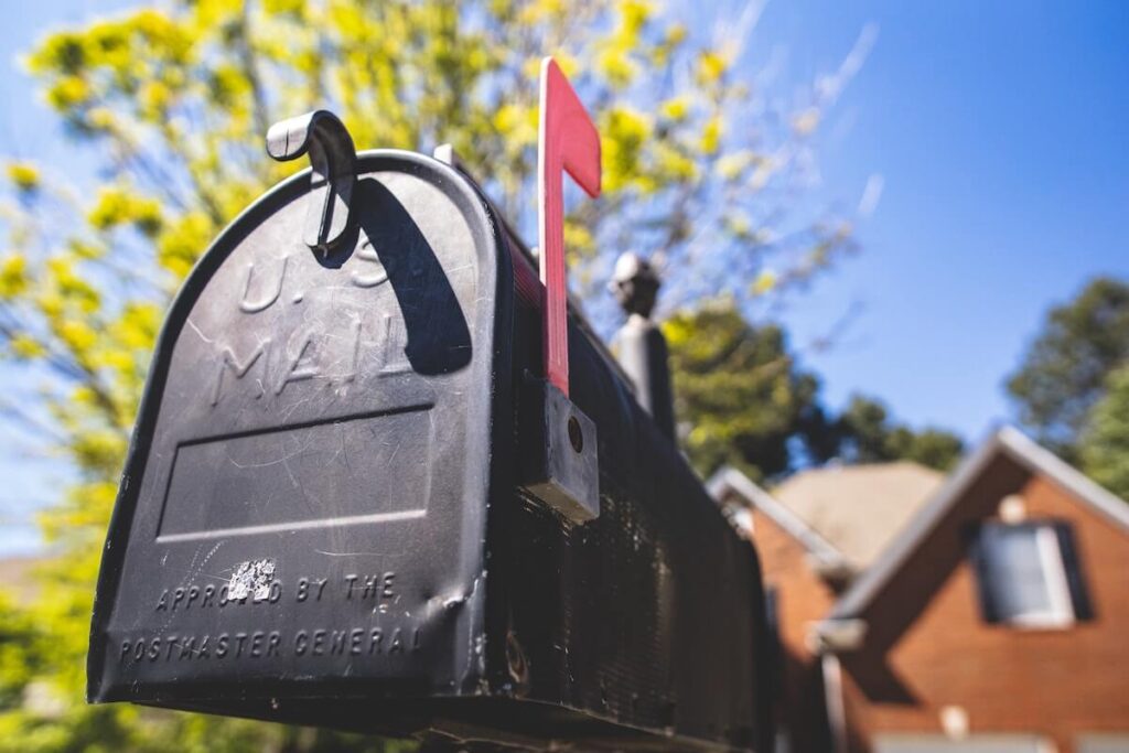 Mailbox in front of a suburban home